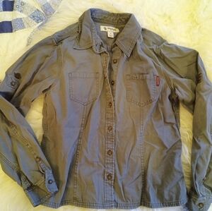 DriDuck Canvas Utility Button Down Shirt 100% Cotton Olive Green Women's S